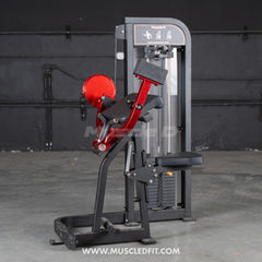 Muscle D Fitness Classic V2 Selectorized Biceps Curl machine with 150lb weight stack for arm strengthening exercise.