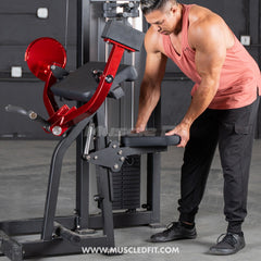 Muscle D Fitness Classic V2 Selectorized Biceps Curl machine with 150lb weight stack for arm muscle training.