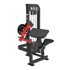 Muscle D Fitness Classic V2 selectorized biceps and triceps combo machine with padded seats and handles for strength training.