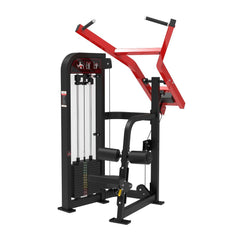 Muscle D Fitness Classic V2 selectorized seated lat pull machine with padded seat and adjustable weight stack for back workouts.