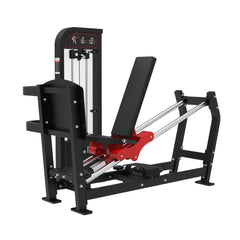 Muscle D Fitness Classic V2 selectorized leg press machine with 300lb weight stack for commercial gym use, showing seated design and controls.