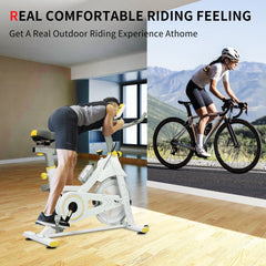 Indoor Exercise Bike Cycling Bike with Comfortable Seat Cushion Yellow+White by V.I.P Digital Presence