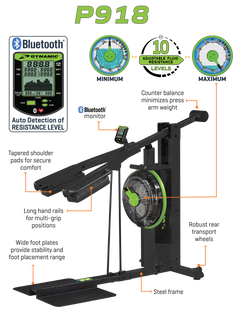 Dynamic Fluid Fitness P918 Fluid Strength rowing machine with digital display and adjustable resistance settings.