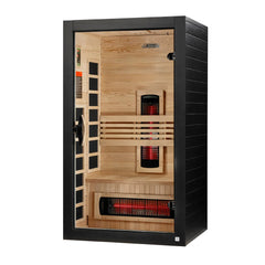 Dynamic Martin 1-2 person full spectrum near zero EMF FAR IR sauna by Golden Designs, shown from the left side.