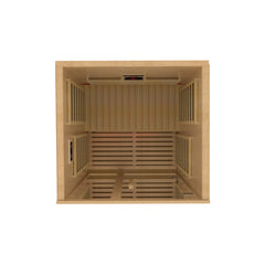 Golden Designs Dynamic Gracia 1-2 person full spectrum near zero EMF far infrared sauna shown from the top angle.