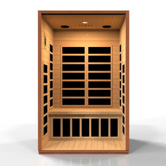 Golden Designs DYN-6203-01 Cordoba 2-person low EMF FAR infrared sauna with wooden interior and glass door.
