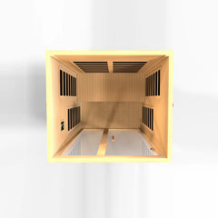 Golden Designs Elite Dynamic Santiago 2-person infrared sauna with ultra-low EMF and far infrared heating panels.
