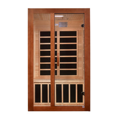 Golden Designs Elite Santiago 2-person infrared sauna with ultra-low EMF and Far IR heating panels.