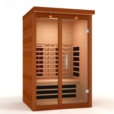 Golden Designs FS DYN-6215-03 Llumeneres 2-person full spectrum Nero Zero EMF FAR IR sauna with golden interior design