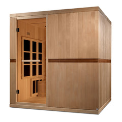 Golden Designs Inc. Elite Catalonia 8-person near zero EMF FAR IR sauna with wooden interior and digital control panel