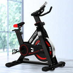 Trustymall Everfit spin exercise bike with black frame, adjustable seat, and handlebars for home or gym cycling workouts