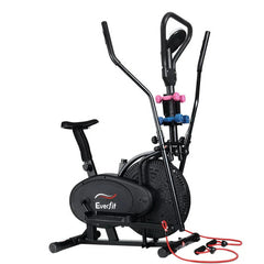 Trustymall Everfit 6-in-1 elliptical cross trainer and exercise bike for home gym, black fitness equipment with adjustable features.