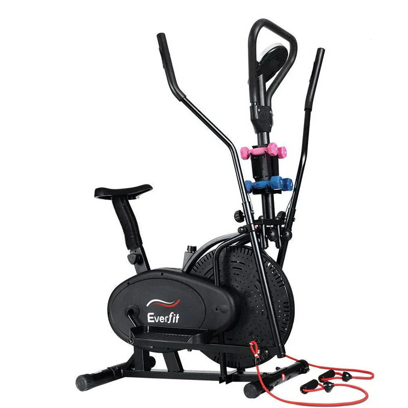 Trustymall Everfit 6-in-1 elliptical cross trainer and exercise bike for home gym, black fitness equipment with adjustable features.