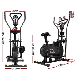 Trustymall Everfit 6-in-1 elliptical cross trainer exercise bike with black frame, showing the bike's handlebars and display panel.
