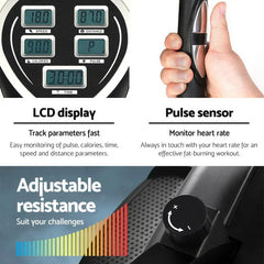 Trustymall Everfit 6-in-1 elliptical cross trainer and exercise bike for home gym, featuring adjustable settings and a sleek black design.
