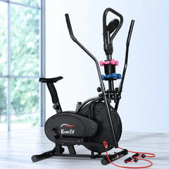 Trustymall Everfit 6-in-1 elliptical cross trainer and exercise bike for home gym, black color, showing handlebars and console.
