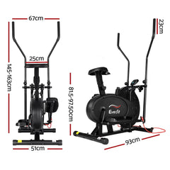 Trustymall Everfit 4-in-1 elliptical cross trainer and exercise bike for home gym, black with digital display and adjustable settings.