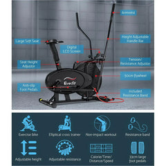 Trustymall Everfit 4-in-1 elliptical cross trainer and exercise bike, black with digital display and adjustable handles.