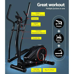 Trustymall Everfit elliptical cross trainer exercise bike, black elliptical trainer for home fitness, showing the machine's console and frame