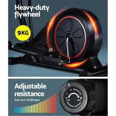 Trustymall Everfit elliptical trainer exercise bike with digital display, black frame, and adjustable pedals for home fitness.