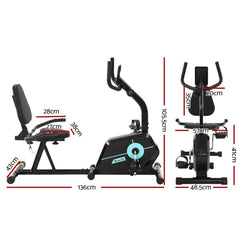 Black Trustymall Everfit magnetic recumbent exercise bike with digital display and adjustable seat for comfortable indoor cycling.