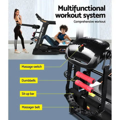 Everfit electric treadmill by Trustymall with 3.5HP motor, auto incline, 18km/h speed, and built-in workout accessories.