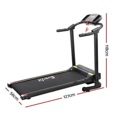 Trustymall Everfit electric treadmill for home gym, featuring a running deck, control panel, and safety handrails for exercise.