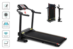 Trustymall Everfit electric treadmill for home gym, black running machine with digital display and safety handrails.