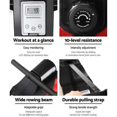 Trustymall Everfit resistance rowing machine for full-body workout, featuring adjustable resistance and ergonomic design.