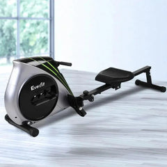 Everfit rowing exercise machine by Trustymall with adjustable resistance for home gym workouts, featuring a compact design and digital display.