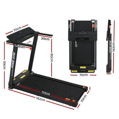 Black Everfit electric treadmill by Trustymall, fully foldable home gym exercise equipment for fitness and cardio workouts.