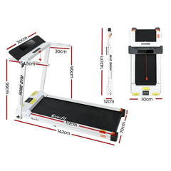 Trustymall Everfit electric foldable treadmill for home gym exercise, white with digital display and adjustable running surface.
