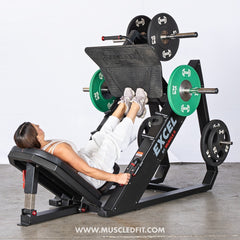 Excel Linear Leg Press - Muscle D Fitness - Plate Load Leg Press - Adjustable Back Pad - Plate Storge Pegs