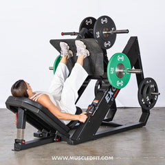 Excel Linear Leg Press - Muscle D Fitness - Plate Load Leg Press - Adjustable Back Pad - Plate Storge Pegs