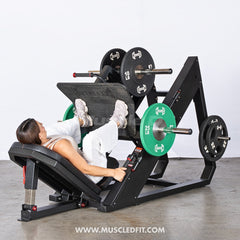 Excel Linear Leg Press - Muscle D Fitness - Plate Load Leg Press - Adjustable Back Pad - Plate Storge Pegs