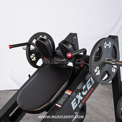 Excel Linear Hack Slide - Muscle D Fitness - Plate Load Hack Squat - Weight Storage Pegs - Safety Catch