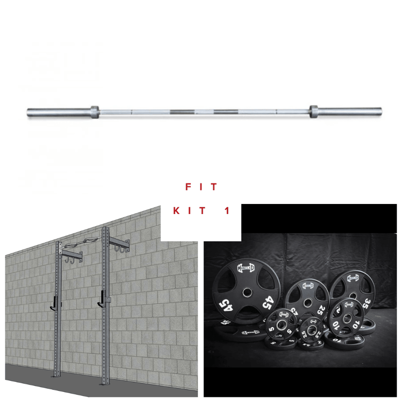 Muscle D Fitness TGrip Commercial 4-foot low profile wall mount rig with fitness accessories and safety bars in a gym setting.