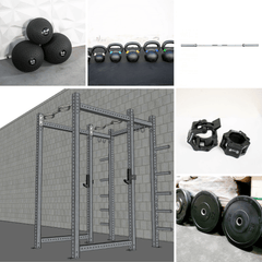 Muscle D Fitness TGrip Commercial Power Rack with 3x3 steel frame, multi-grip pull-up bars, plate storage, and J-hooks for strength training