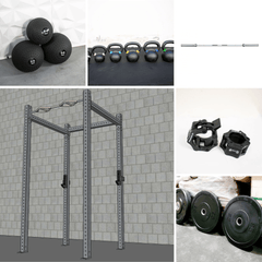 Muscle D Fitness TGrip Basic Commercial 4 Post Rack Complete Kit with 3x3 steel frame and safety bars for strength training equipment