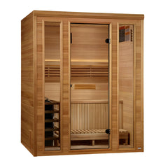 Golden Designs Sundsvall 2-person traditional sauna with wooden interior and door, designed for home relaxation.
