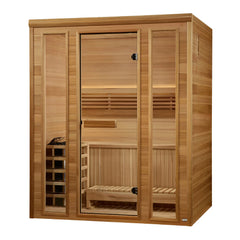 Golden Designs Sundsvall 2-person traditional sauna with wooden interior and glass door, designed for home wellness.