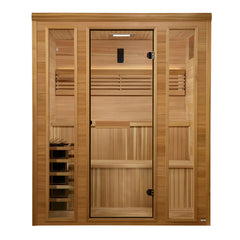 Golden Designs Sundsvall 2-person traditional sauna with wooden interior and glass door, designed for home relaxation.