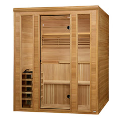 Golden Designs Sundsvall 2-person traditional sauna with wooden interior and glass door, designed for relaxing home spa sessions.