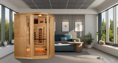 Golden Designs Inc. GDI-8035-03 2025 Reserve Edition 3-person sauna with full spectrum lighting and Himalayan Salt Bar.