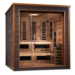 Golden Designs Karlstad 6-person hybrid full spectrum sauna with wooden interior and full glass doors