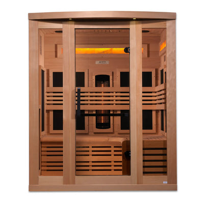 Golden Designs GDI-8230-01 2025 Reserve Edition 3-person near zero EMF full spectrum sauna with Himalayan Salt Bar inside.
