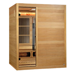 Golden Designs Inc. GDI-8330-01 Soria 3-Person indoor hybrid sauna with full spectrum lighting and Harvia traditional stove.