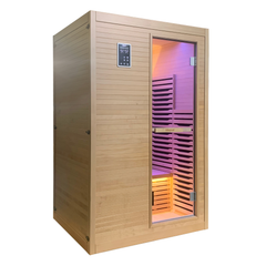 Zoppinh Blisspod Helsinki indoor sauna for two people with wooden interior and glass door, designed for home wellness.