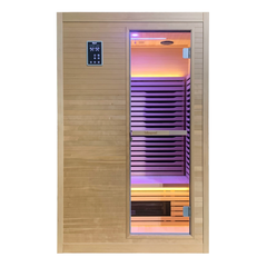Zoppinh Helsinki Full Spectrum Indoor Sauna for two people with wooden interior and control panel, designed for home wellness.