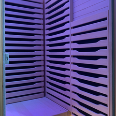 Zoppinh Blisspod Helsinki full spectrum indoor sauna for two people with wooden interior and digital control panel.